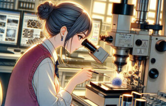 電子顕微鏡でナノスケールの物質を研究する物理学女子
