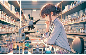 実験室で新しい薬の開発に取り組む薬学系女子