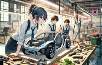 電気自動車のプロトタイプに取り組む理系女子エンジニアと二人の仲間